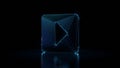 3d rendering wireframe neon glowing symbol of caret square right on black background with reflection