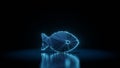 3d rendering wireframe neon glowing symbol of fish on black background with reflection