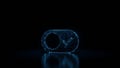3d rendering wireframe neon glowing symbol of switch on black background with reflection