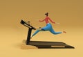 3d Rendering Woman Running Treadmill Machine On A Fitness Background