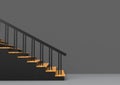 3d rendering. wood panel on black stairs with copy space gray wall as background Royalty Free Stock Photo