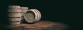 3d rendering wooden barrels on dark background Royalty Free Stock Photo