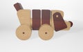 3D rendering wooden children`s toy dog dachshund on wheels Royalty Free Stock Photo