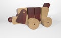 3D rendering wooden children`s toy dog dachshund on wheels Royalty Free Stock Photo