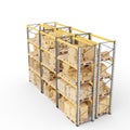 3D rendering of wooden crates and boxes for storing objects isolated on a white background Royalty Free Stock Photo