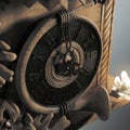 Close up carved wooden grandfather clock face Royalty Free Stock Photo