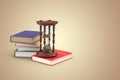 3D rendering wooden hourglass and books