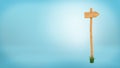 3d rendering of a wooden pole with some grass on it`s base and blank arrow on the top. Royalty Free Stock Photo
