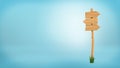 3d rendering of a wooden pole with some grass on it`s base and three blank arrows on the top. Royalty Free Stock Photo