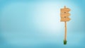 3d rendering of a wooden pole with some grass on it`s base and three blank arrows on the top. Royalty Free Stock Photo