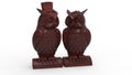 3D rendering - wooden tiled owls statuette