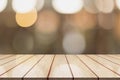 3D Rendering, Wooden top table with bokeh light effect and blur restaurant on background, blur background Royalty Free Stock Photo