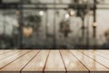 3D Rendering, Wooden top table with bokeh light effect and blur restaurant on background, blur background Royalty Free Stock Photo