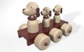 3D rendering wooden toy three dogs