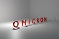 3D rendering of the word Omicron, the variant of covid 19