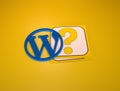 3d rendering of the WordPress Logo and a question mark against a yellow background