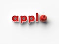 3D RENDERING WORDS `appl` AND AN APPLE ON PLAIN BACKGROUND