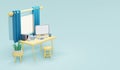 3d Rendering of work space table with window and copy space on background concept of back to school. Royalty Free Stock Photo