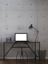 3D rendering of work station and work from home interior space design and concrete wall background Royalty Free Stock Photo