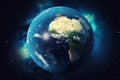 3D Rendering World Globe. Earth Globe with Backdrop Stars and Nebula. Earth, Galaxy and Sun From Space. Blue Sunrise Royalty Free Stock Photo