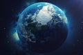 3D Rendering World Globe. Earth Globe with Backdrop Stars and Nebula. Earth, Galaxy and Sun From Space. Blue Sunrise Royalty Free Stock Photo