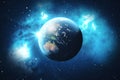 3D Rendering World Globe. Earth Globe with Backdrop Stars and Nebula. Earth, Galaxy and Sun From Space. Blue Sunrise Royalty Free Stock Photo