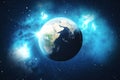 3D Rendering World Globe from Space in a Star Field Showing Night Sky With Stars and Nebula. View of Earth From Space Royalty Free Stock Photo