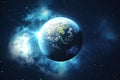 3D Rendering World Globe from Space in a Star Field Showing Night Sky With Stars and Nebula. View of Earth From Space Royalty Free Stock Photo
