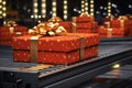 3D rendering of an Xmas gift box on a conveyor roller Royalty Free Stock Photo