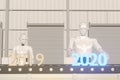 3d rendering 2020 year artificial intelligence or ai futuristic concept, assistant robot try to put number of new year coming 202