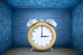 3d rendering or yellow alarm clock on blue math formula background Royalty Free Stock Photo