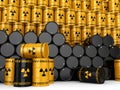 3D rendering Yellow and black radioactive barrels