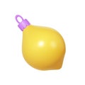 3d rendering yellow Christmas ball icon in form of lemon. Realistic element for winter holidays. Toy for fir tree