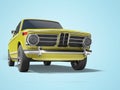 3d rendering yellow classic car with tinted windows in front of blue background with shadow Royalty Free Stock Photo