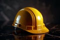 Yellow Hard Hat on Dark Reflective Surface Royalty Free Stock Photo