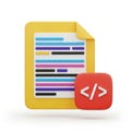 3D Rendering of a Yellow Document with Code Symbol Icon on White Background coding programming Royalty Free Stock Photo