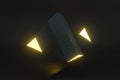 3d rendering, yellow glowing triangle pillar with dark background