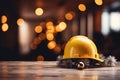 3d rendering of yellow hard hat on bokeh background Royalty Free Stock Photo