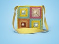 3D rendering yellow knitted bag for teenager on blue background with shadow