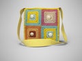 3D rendering yellow knitted bag for teenager on gray background with shadow