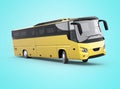 3d rendering yellow long travel bus turns on blue background with shadow