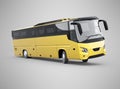 3d rendering yellow long travel bus turns on gray background with shadow