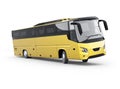 3d rendering yellow long travel bus turns on white background with shadow