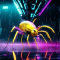 3d rendering of a yellow spider in the rain on a dark background AI Generated