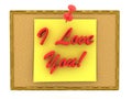 3D Rendering of yellow sticky note saying I love you