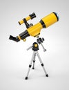 3d Rendering of yellow telescope on a tripod, clipping path included