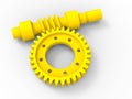 3D rendering - yellow worm gear and worm geared shaft