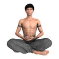 3D Rendering Asian Man Meditatingl on White Royalty Free Stock Photo
