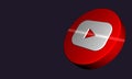 3D Rendering YouTube Button in Dark background. Three-dimensional You Tube Flying Flashed logo Style with Copy space