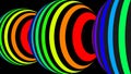 3D renderings. Pattern of spheres formed by colored lines. Spheres on a black background. Design pattern with lines with rainbow Royalty Free Stock Photo